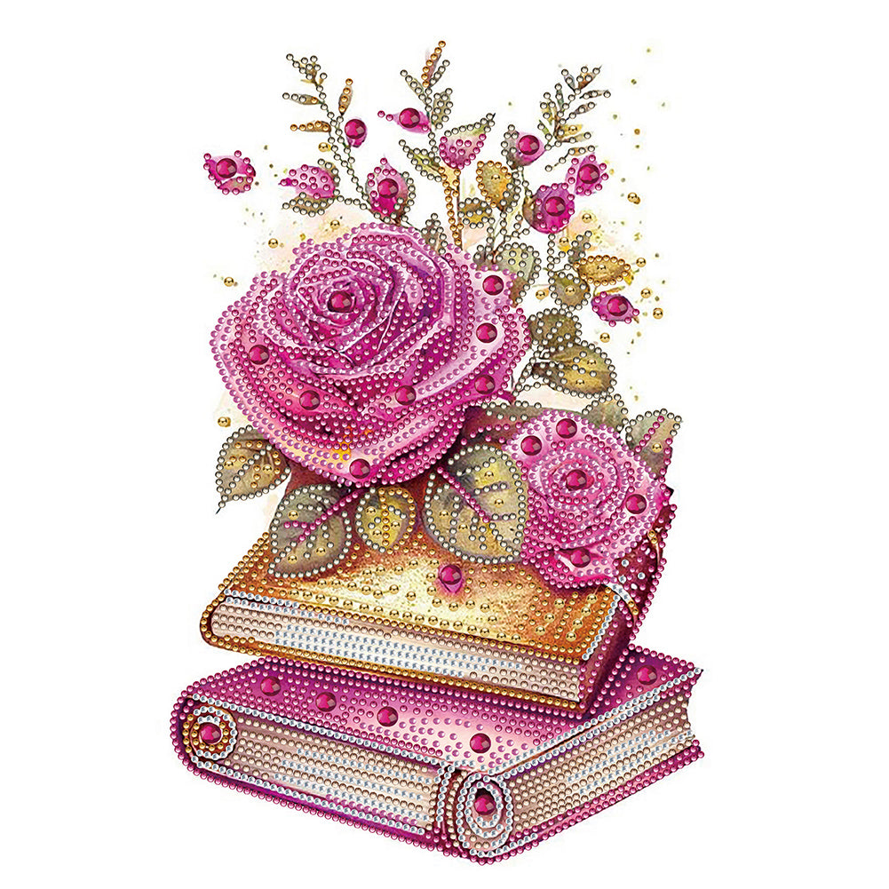 Flowers And Three Books - Special Shaped Drill Diamond Painting 30*40CM