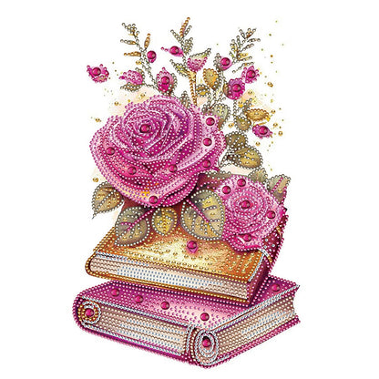 Flowers And Three Books - Special Shaped Drill Diamond Painting 30*40CM