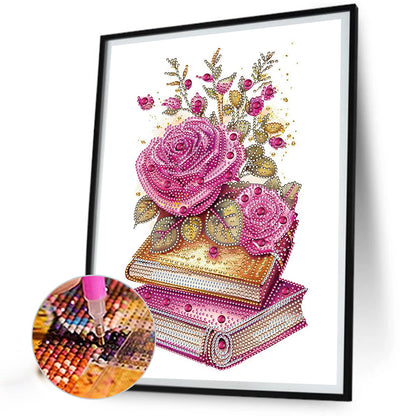 Flowers And Three Books - Special Shaped Drill Diamond Painting 30*40CM