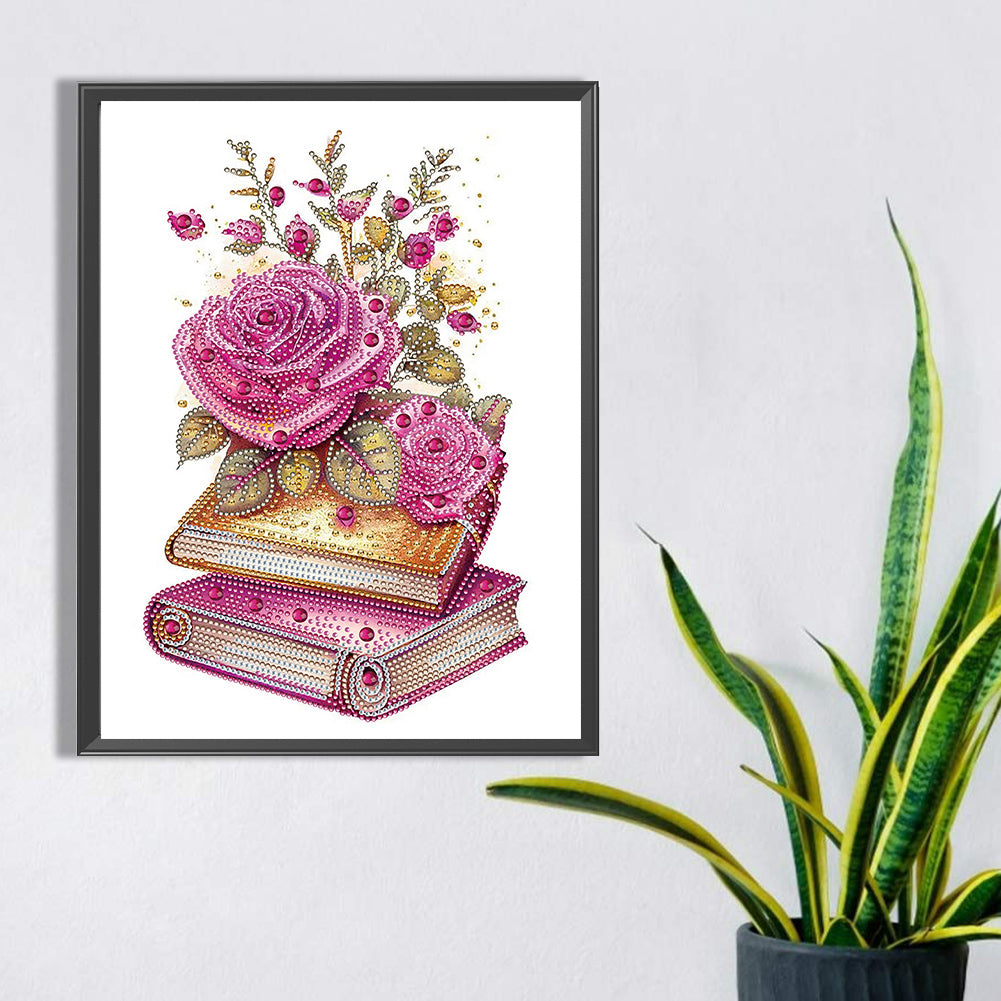 Flowers And Three Books - Special Shaped Drill Diamond Painting 30*40CM