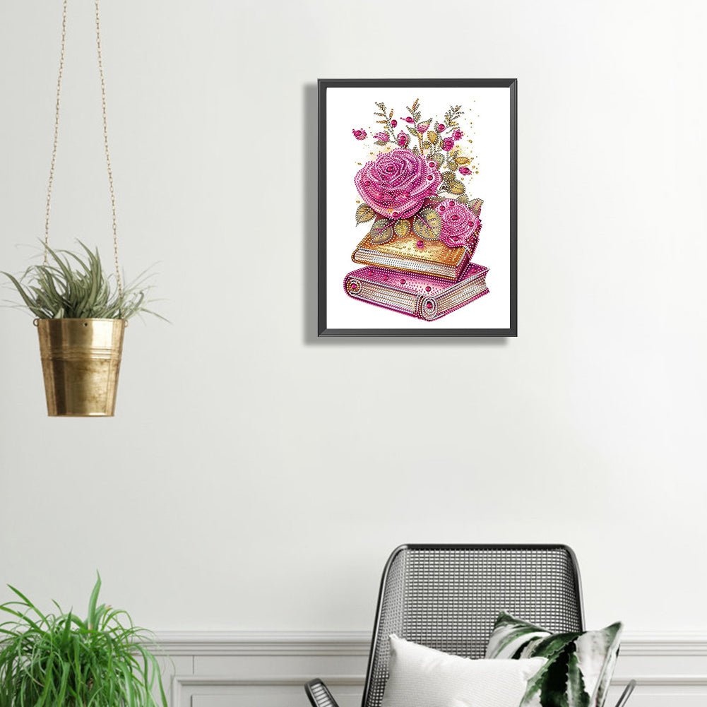 Flowers And Three Books - Special Shaped Drill Diamond Painting 30*40CM