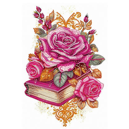 Flowers And Three Books - Special Shaped Drill Diamond Painting 30*40CM