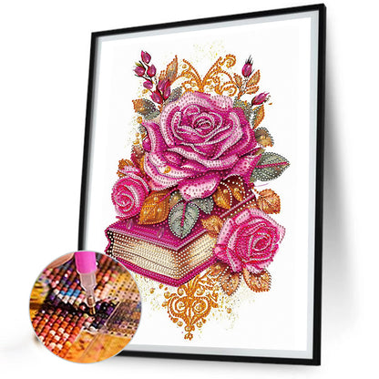 Flowers And Three Books - Special Shaped Drill Diamond Painting 30*40CM