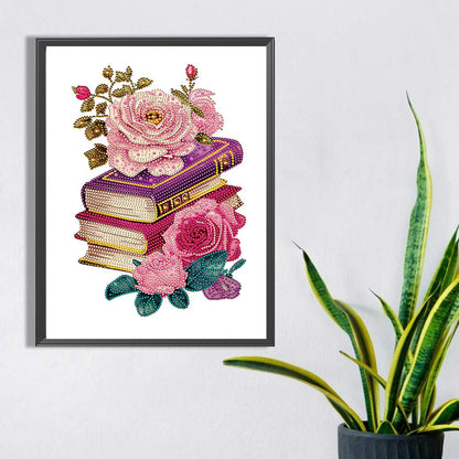 Flowers And Three Books - Special Shaped Drill Diamond Painting 30*40CM