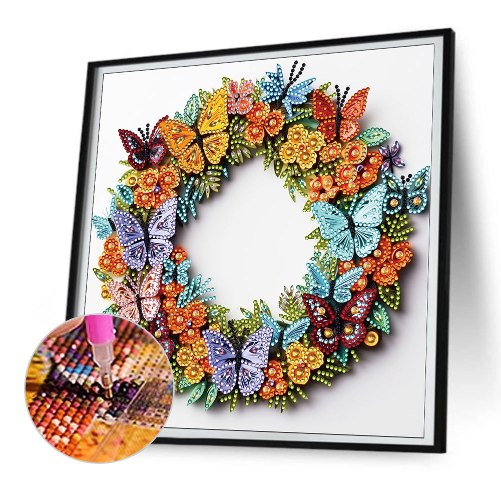 Butterfly Wreath Paper Painting -  Special Shaped Drill Diamond Painting 30*30CM