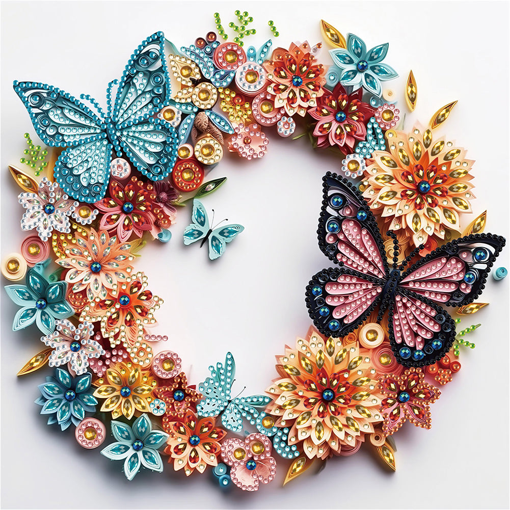 Butterfly Wreath Paper Painting -  Special Shaped Drill Diamond Painting 30*30CM