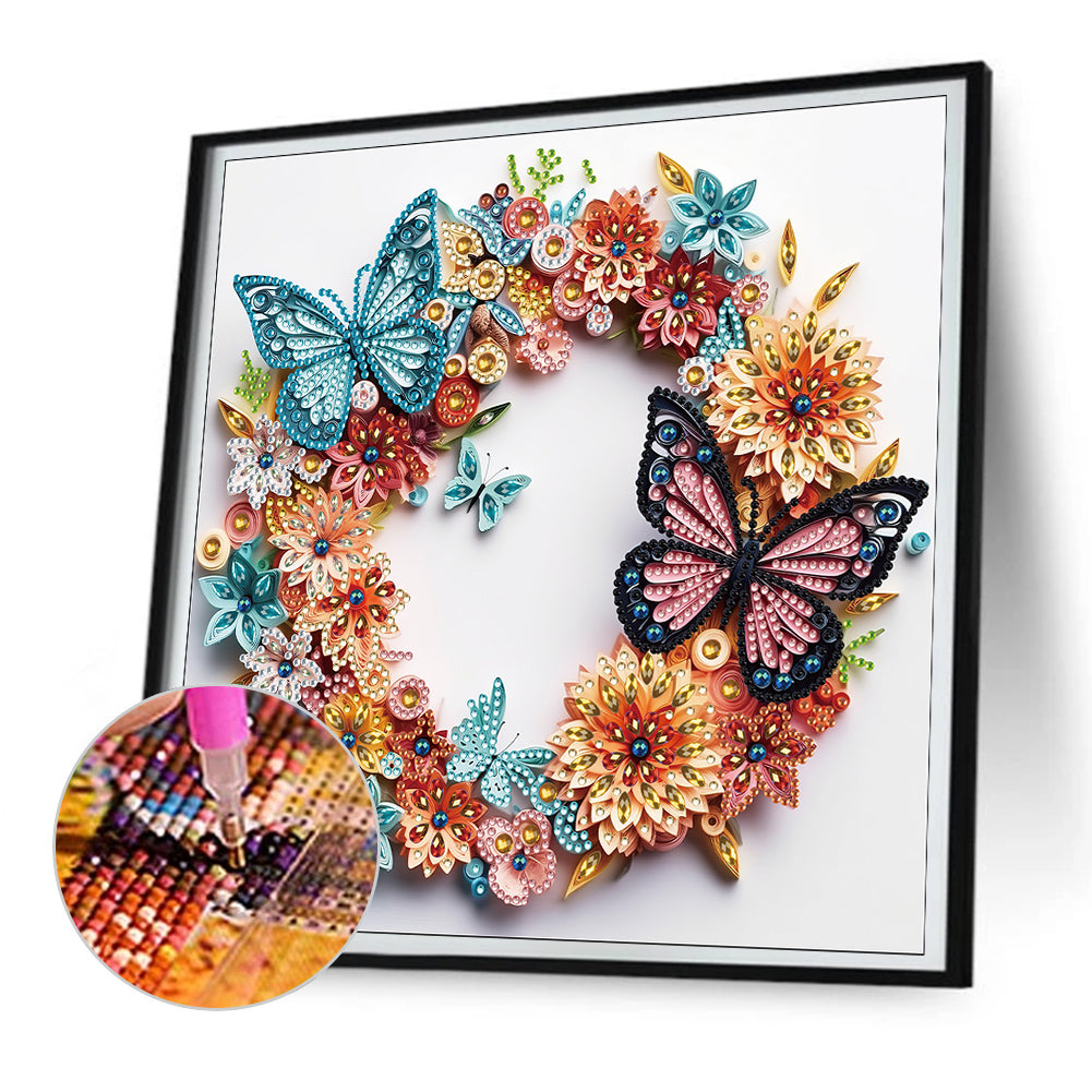 Butterfly Wreath Paper Painting -  Special Shaped Drill Diamond Painting 30*30CM