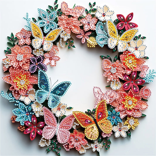 Butterfly Wreath Paper Painting -  Special Shaped Drill Diamond Painting 30*30CM