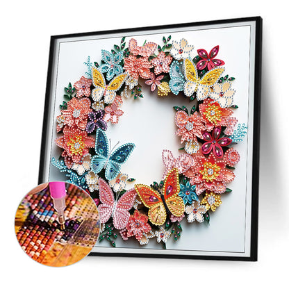 Butterfly Wreath Paper Painting -  Special Shaped Drill Diamond Painting 30*30CM