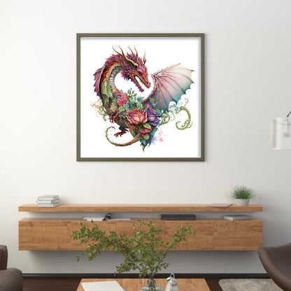 Love Flower Pterosaur - 18CT Stamped Cross Stitch 30*30CM