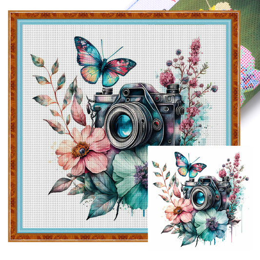 Butterfly Flower Camera - 11CT Stamped Cross Stitch 50*50CM