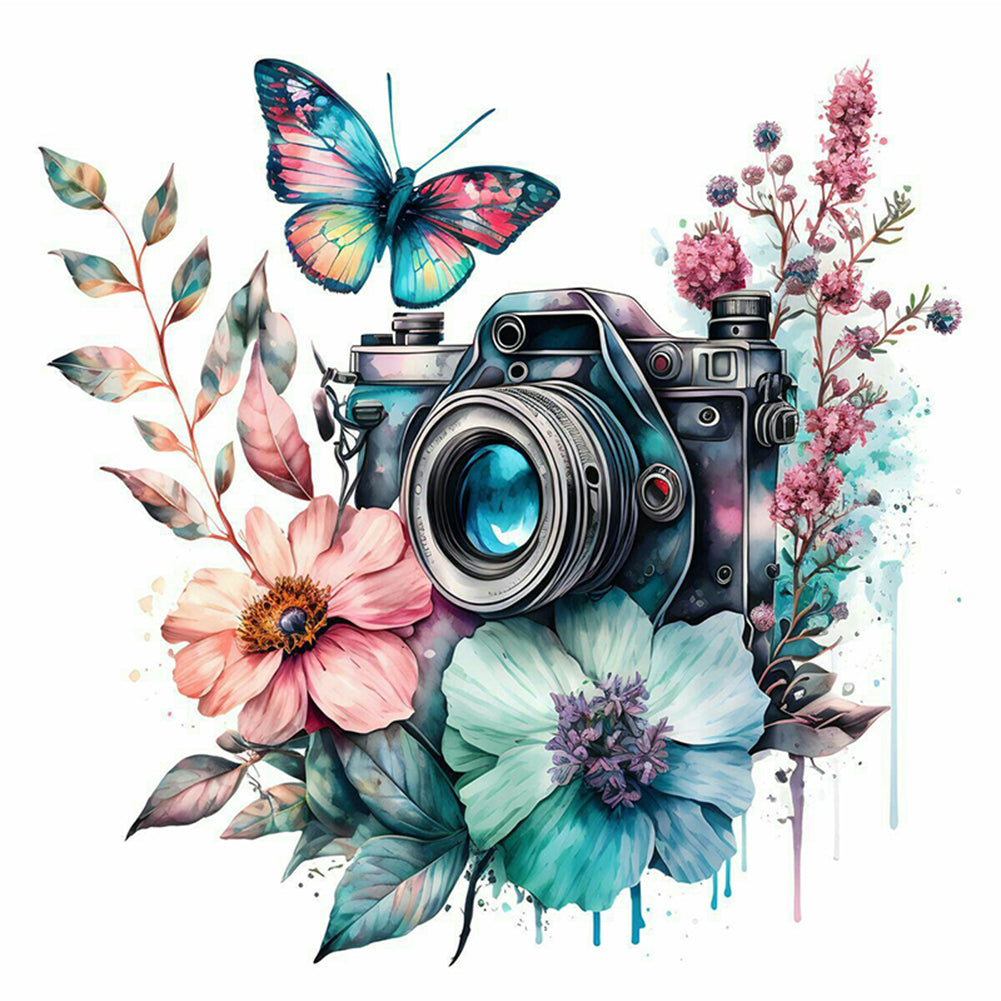 Butterfly Flower Camera - 11CT Stamped Cross Stitch 50*50CM