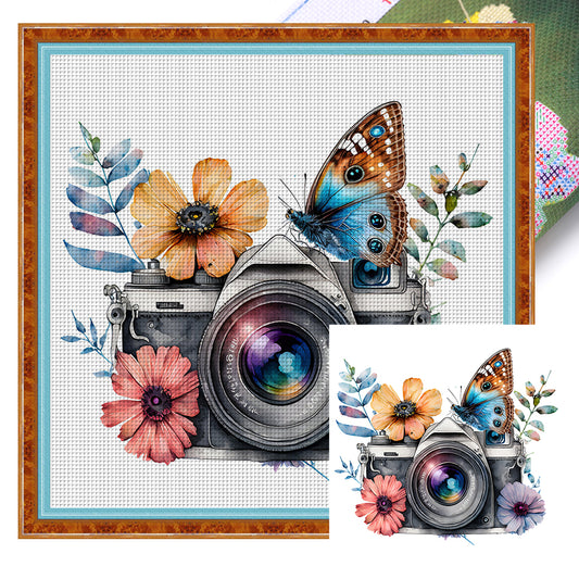 Butterfly Flower Camera - 11CT Stamped Cross Stitch 50*50CM