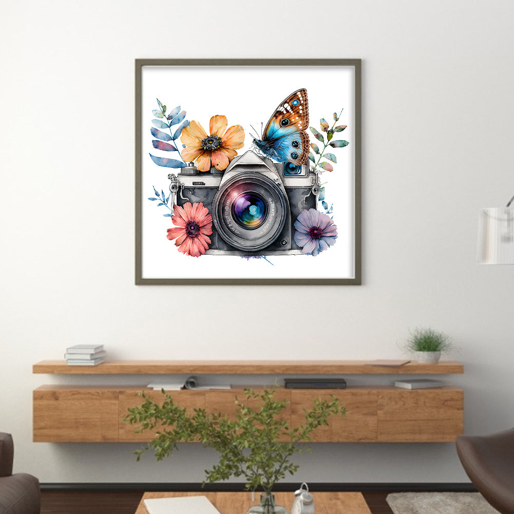 Butterfly Flower Camera - 11CT Stamped Cross Stitch 50*50CM