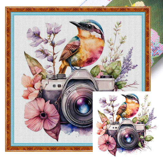 Bird And Flower Camera - 11CT Stamped Cross Stitch 50*50CM