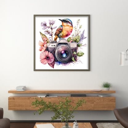 Bird And Flower Camera - 11CT Stamped Cross Stitch 50*50CM