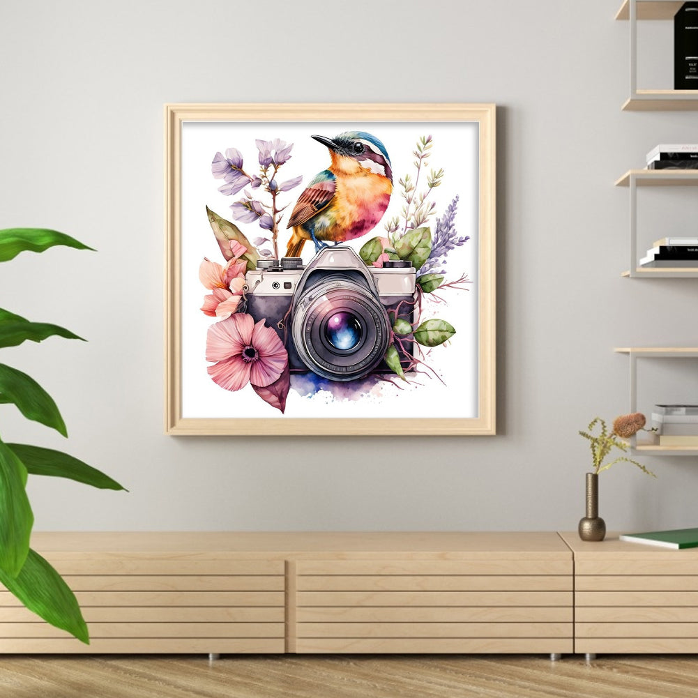 Bird And Flower Camera - 11CT Stamped Cross Stitch 50*50CM