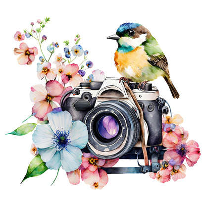 Bird And Flower Camera - 11CT Stamped Cross Stitch 50*50CM