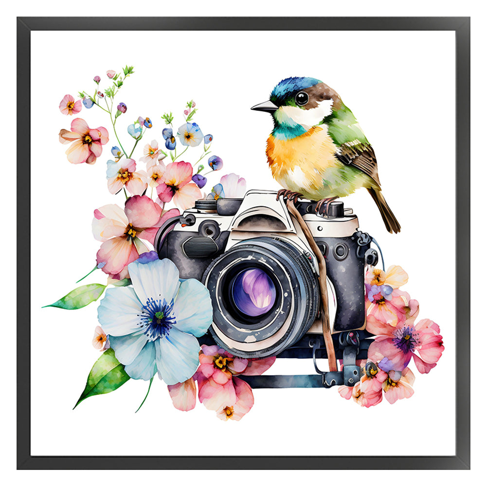 Bird And Flower Camera - 11CT Stamped Cross Stitch 50*50CM