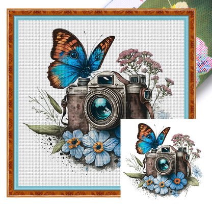 Butterfly Flower Camera - 11CT Stamped Cross Stitch 50*50CM