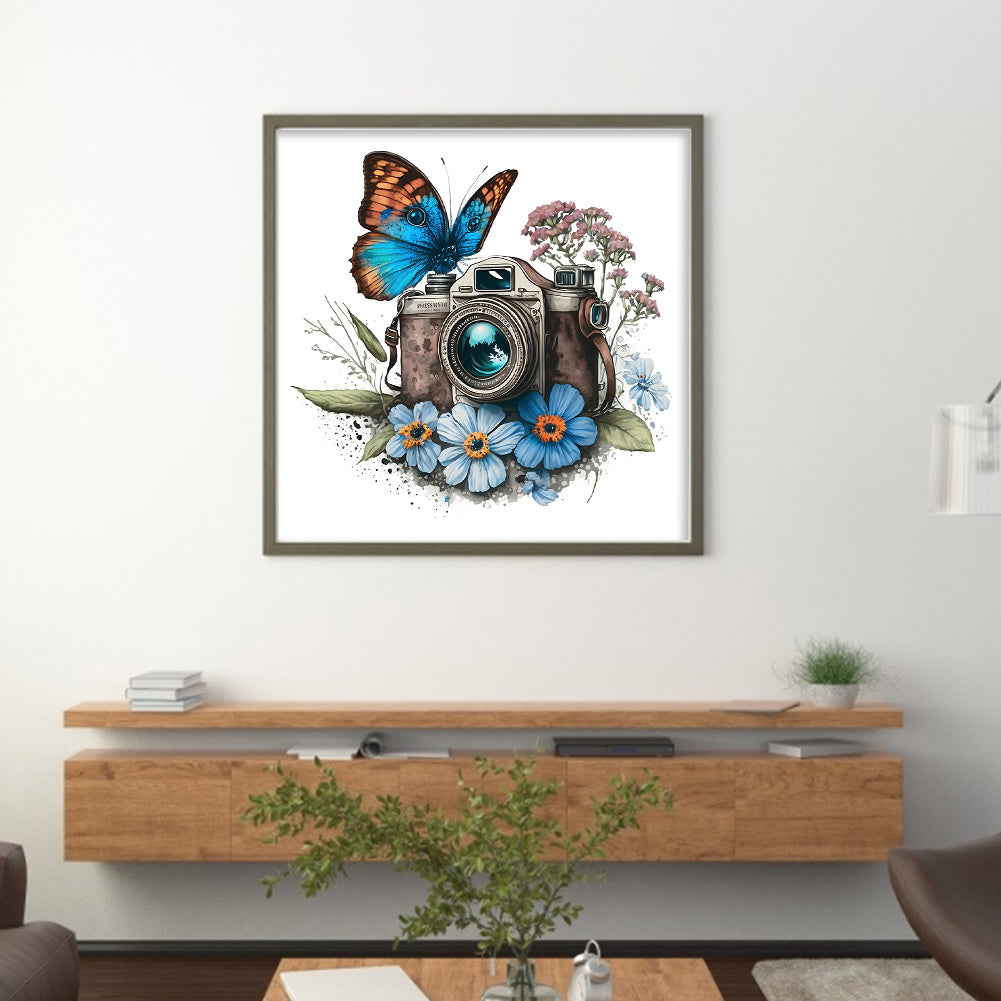 Butterfly Flower Camera - 11CT Stamped Cross Stitch 50*50CM