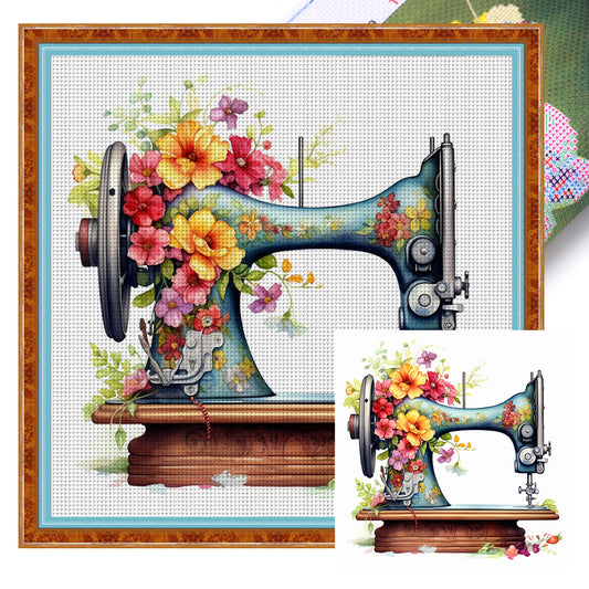 Flower And Plant Sewing Machine - 11CT Stamped Cross Stitch 50*50CM