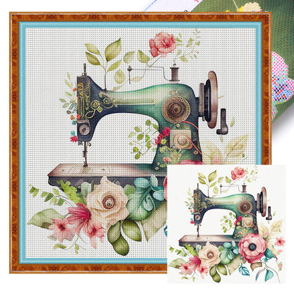 Flower And Plant Sewing Machine - 11CT Stamped Cross Stitch 50*50CM