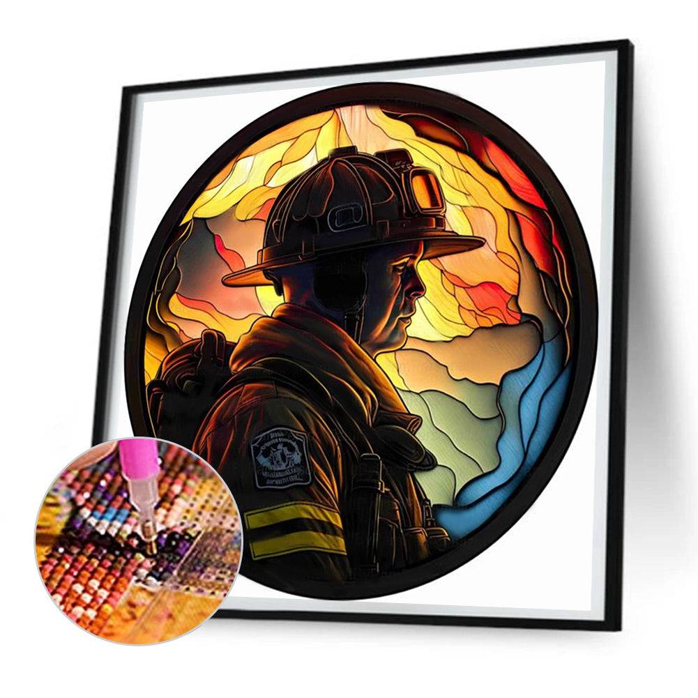 Medallion Firefighter - Full Round Drill Diamond Painting 30*30CM