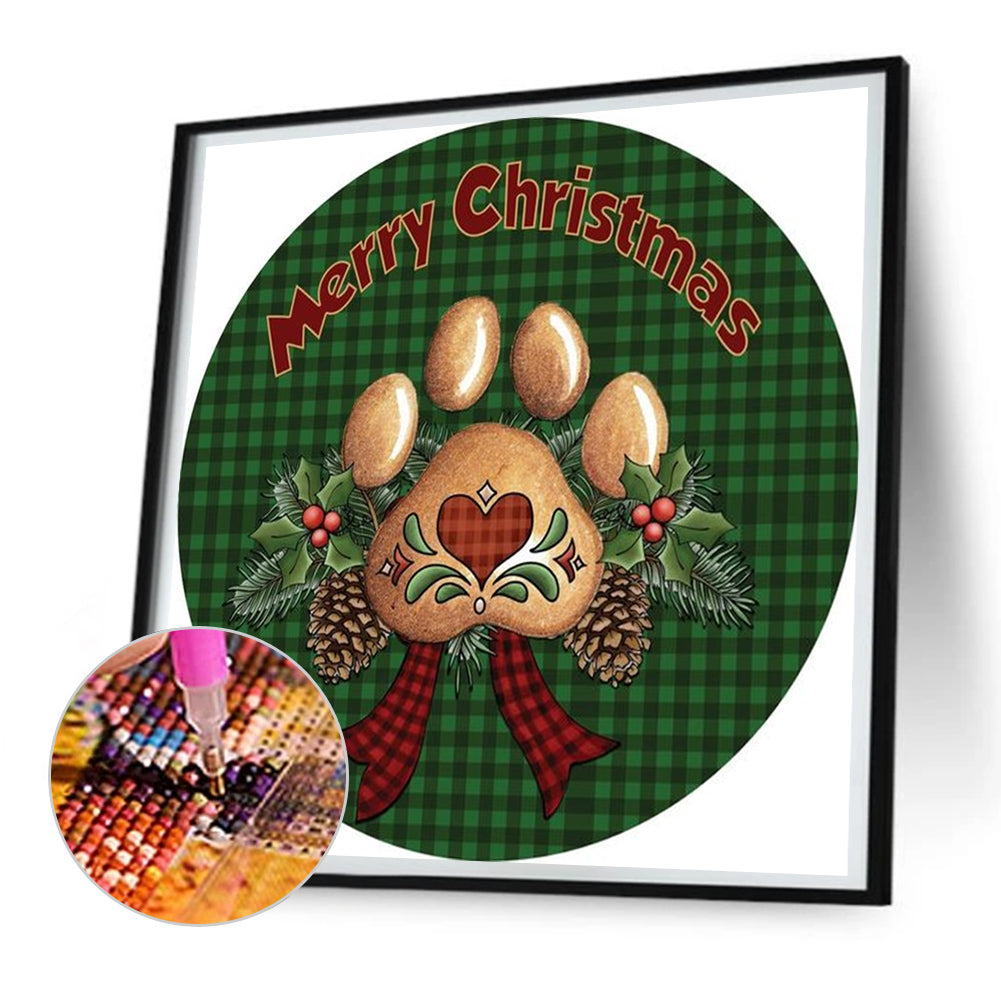 Round Card Christmas Cat Claws - Full Round Drill Diamond Painting 30*30CM