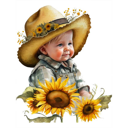 Sunflower Cowboy Kids - Full Round Drill Diamond Painting 30*40CM