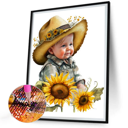 Sunflower Cowboy Kids - Full Round Drill Diamond Painting 30*40CM