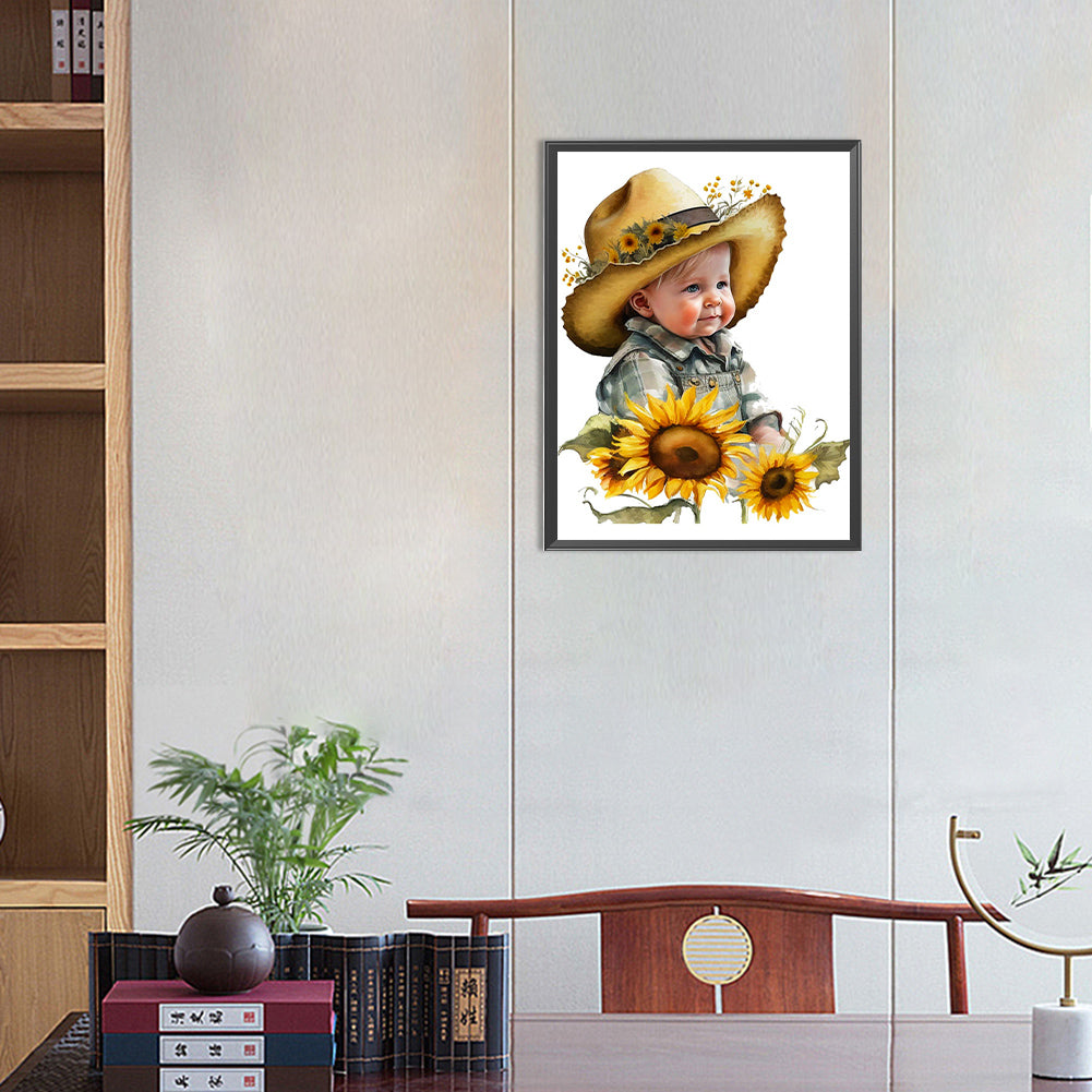 Sunflower Cowboy Kids - Full Round Drill Diamond Painting 30*40CM