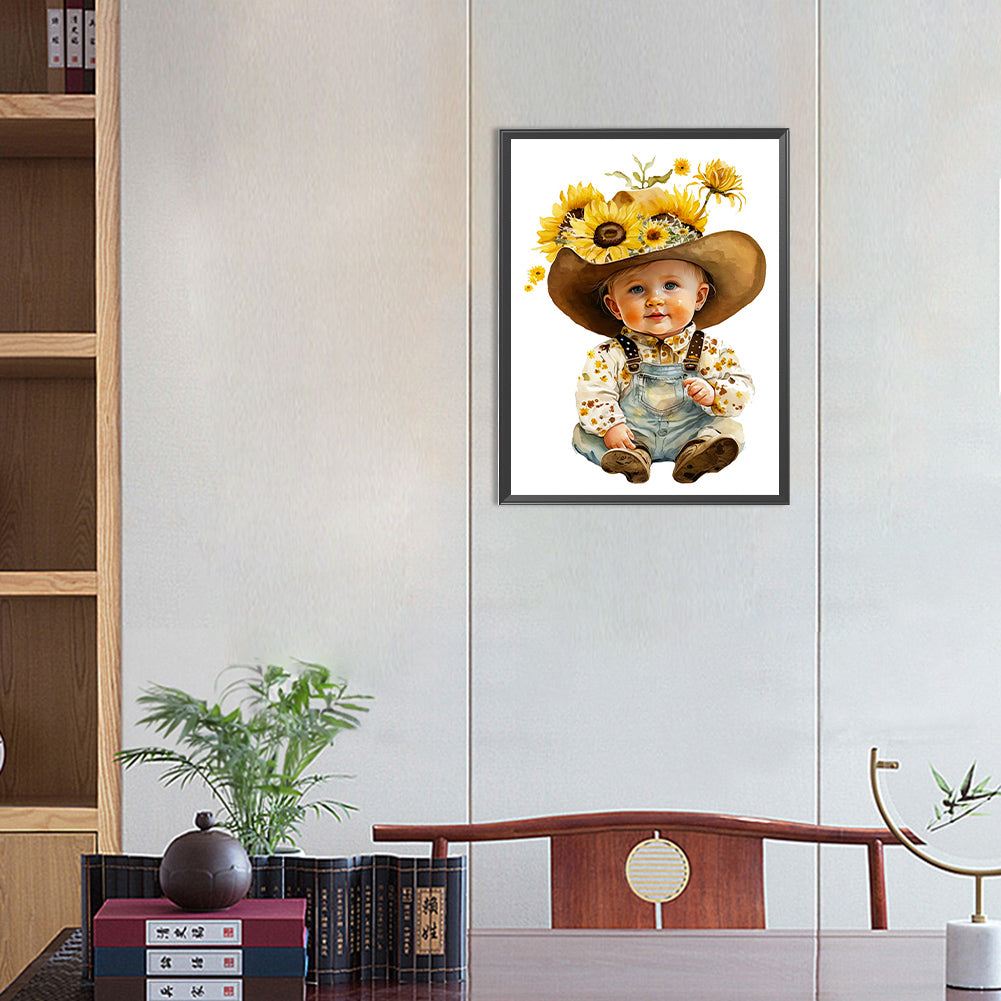 Sunflower Cowboy Kids - Full Round Drill Diamond Painting 30*40CM