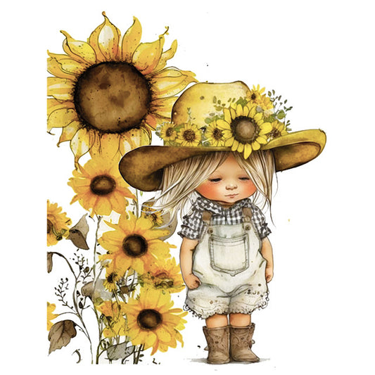 Sunflower Cowboy Kids - Full Round Drill Diamond Painting 30*40CM