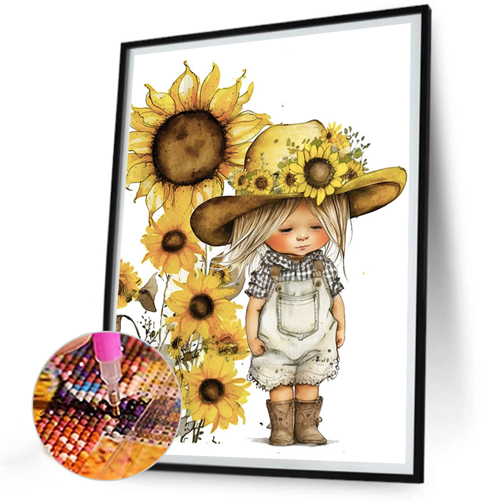 Sunflower Cowboy Kids - Full Round Drill Diamond Painting 30*40CM