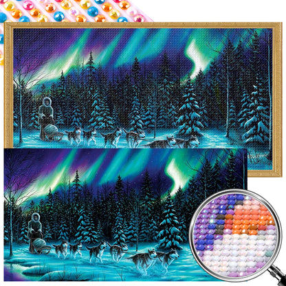 Sledding Under The Aurora - Full AB Round Drill Diamond Painting 30*55CM