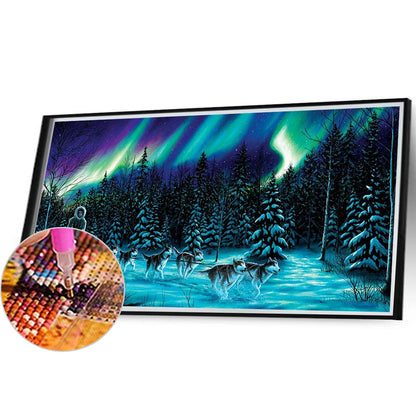 Sledding Under The Aurora - Full AB Round Drill Diamond Painting 30*55CM