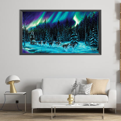 Sledding Under The Aurora - Full AB Round Drill Diamond Painting 30*55CM