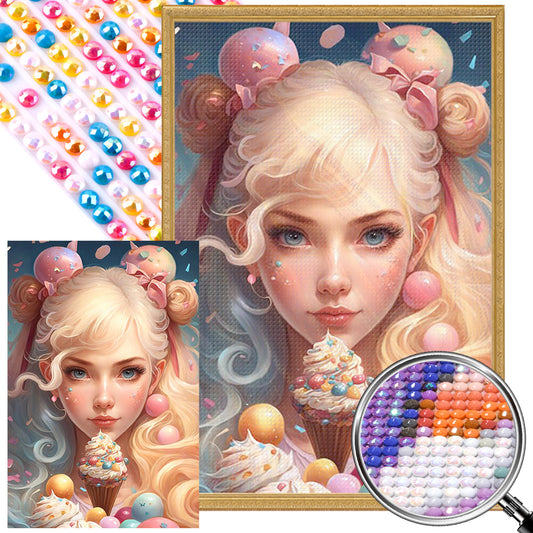 Ice Cream Girl - Full AB Round Drill Diamond Painting 40*60CM