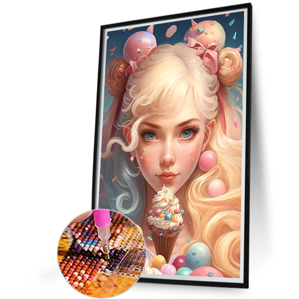 Ice Cream Girl - Full AB Round Drill Diamond Painting 40*60CM