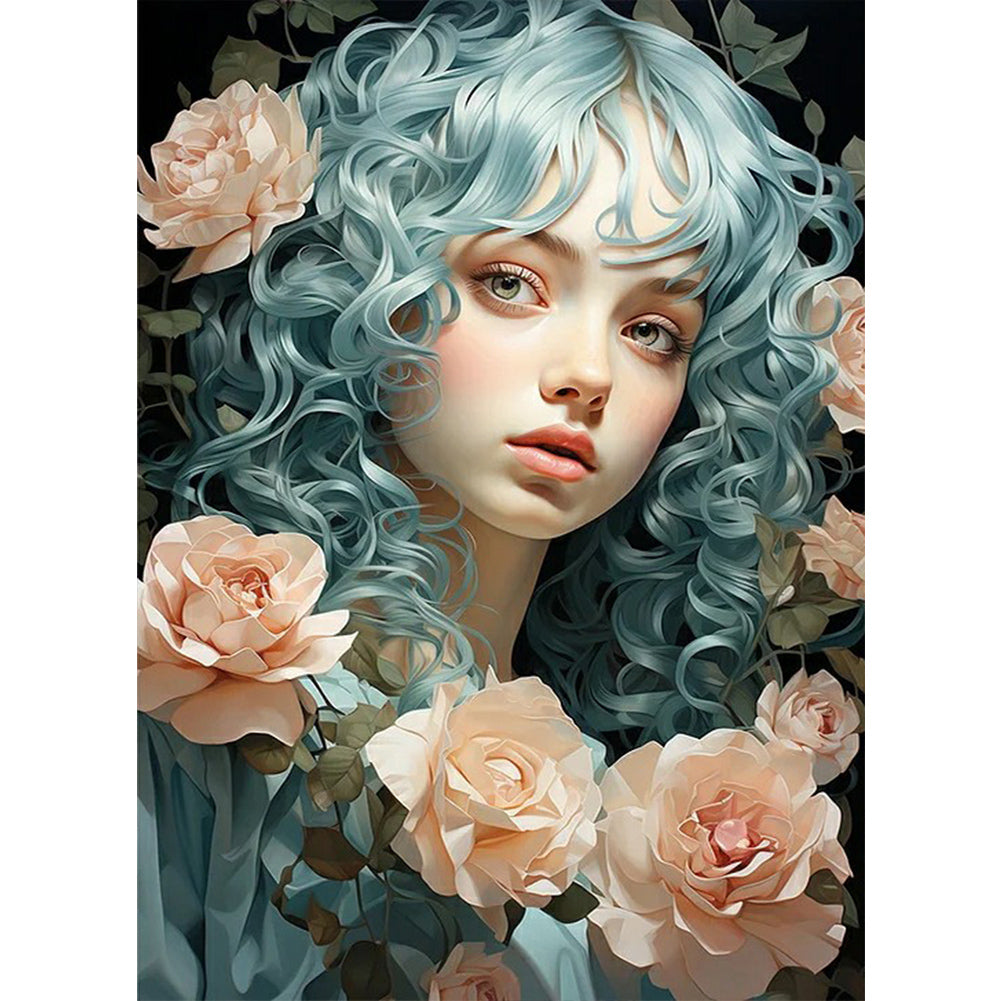 Wavy Hair Girl - Full Round Drill Diamond Painting 40*55CM