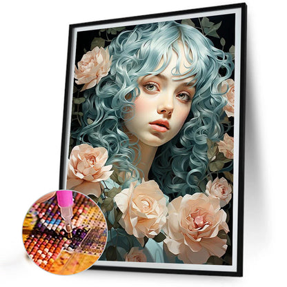 Wavy Hair Girl - Full Round Drill Diamond Painting 40*55CM