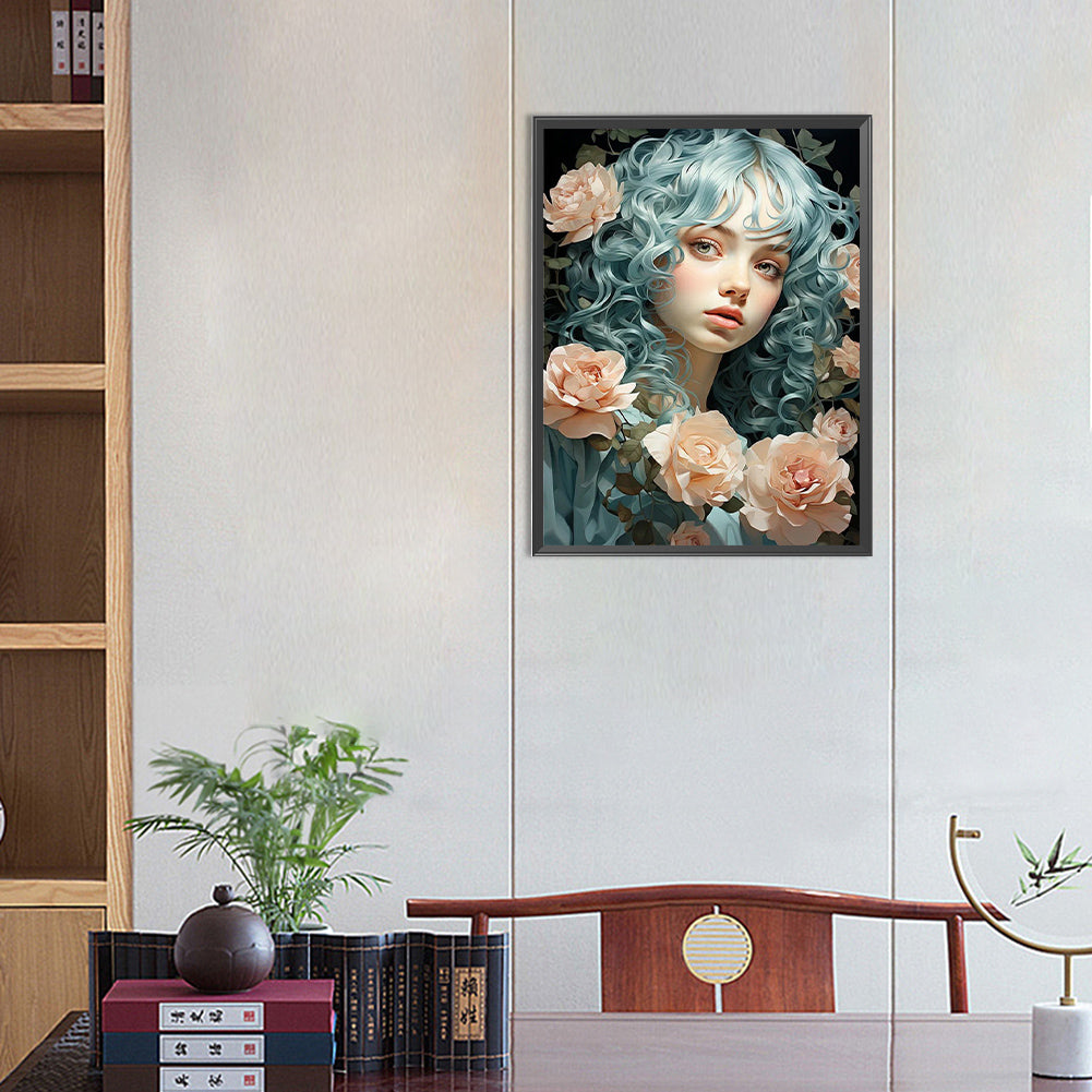 Wavy Hair Girl - Full Round Drill Diamond Painting 40*55CM