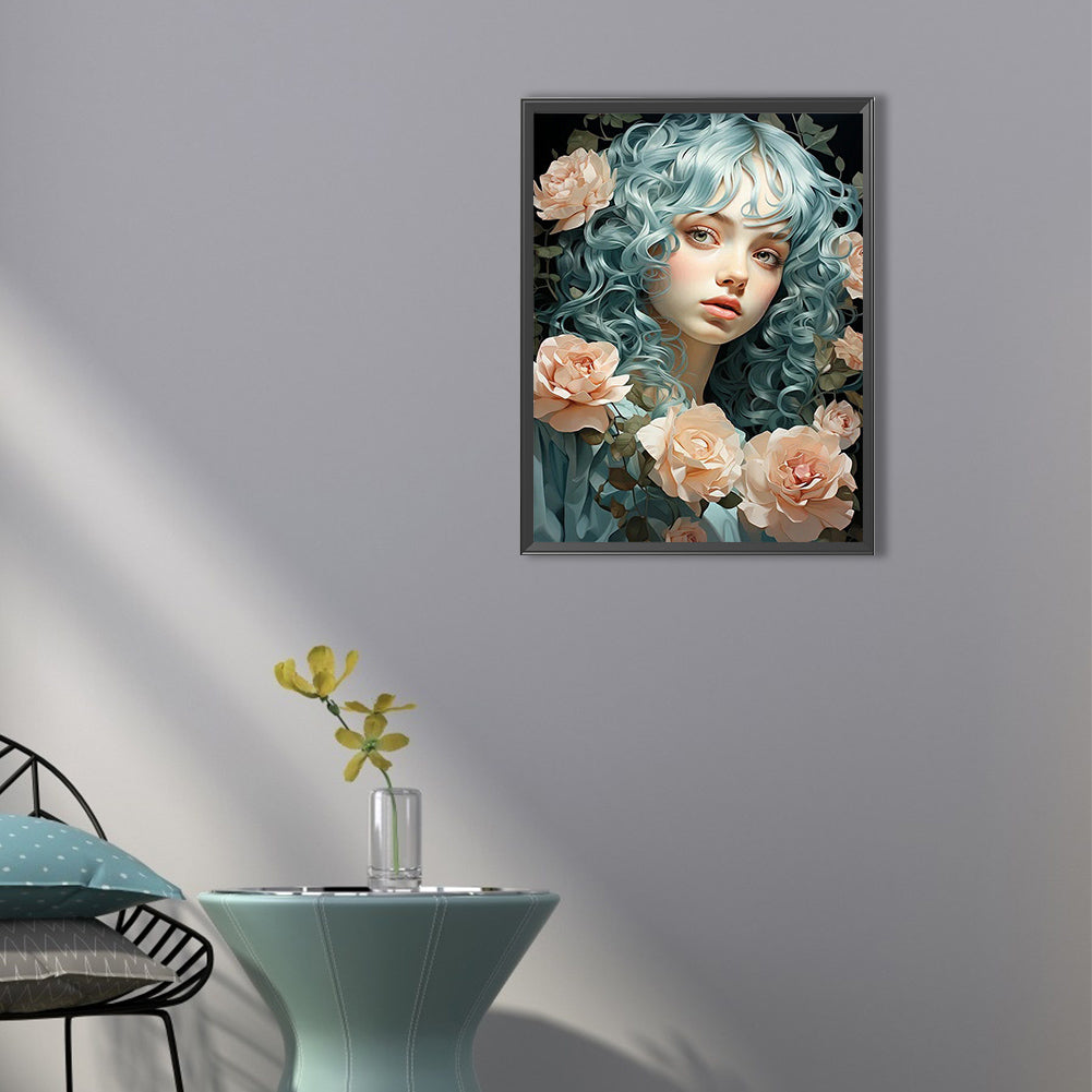 Wavy Hair Girl - Full Round Drill Diamond Painting 40*55CM