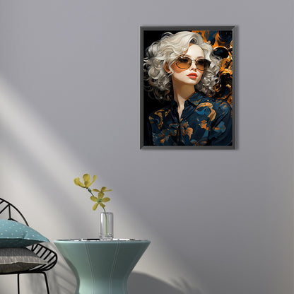 Wavy Hair Girl - Full Round Drill Diamond Painting 40*55CM