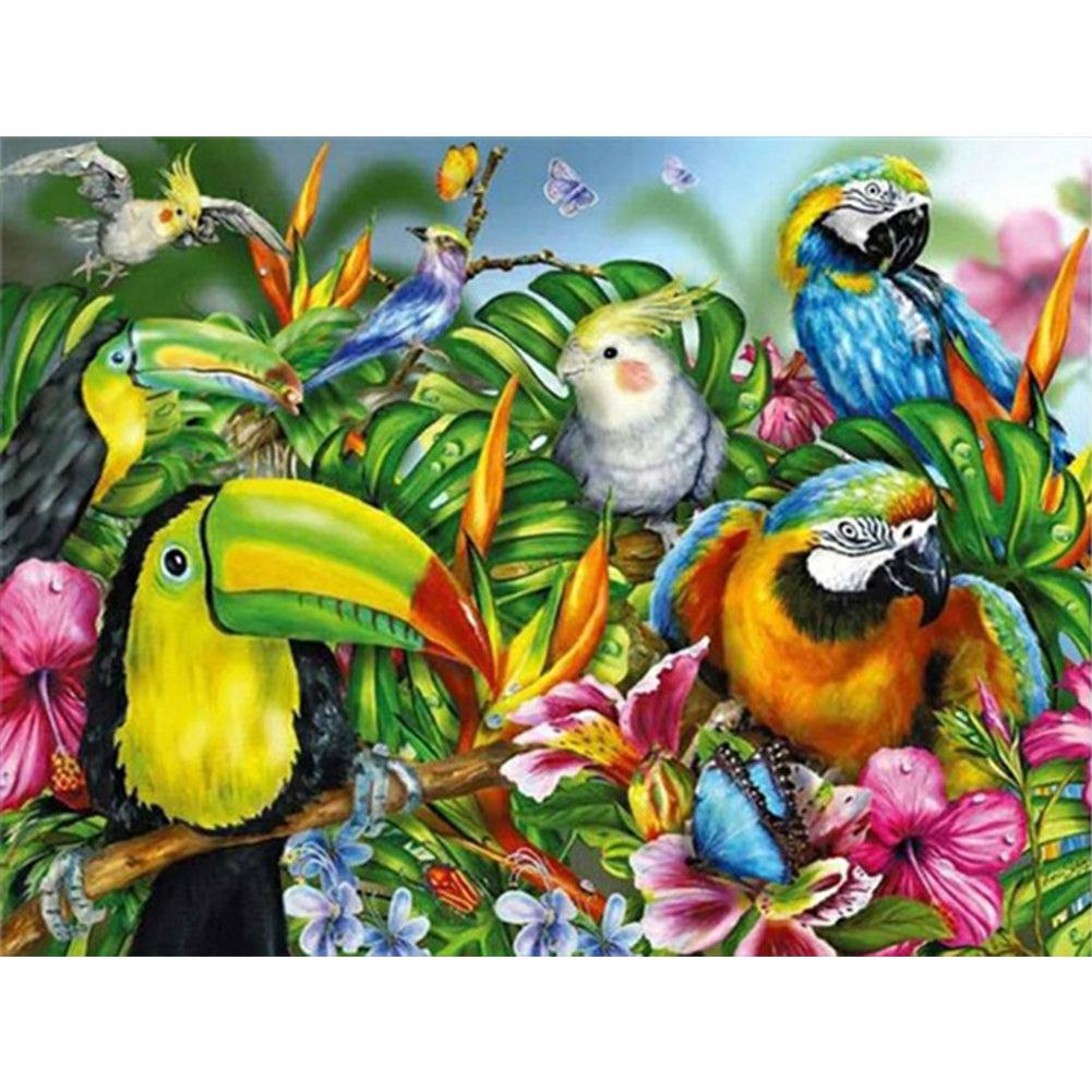 Parrot Family - Full Round Drill Diamond Painting 40*30CM