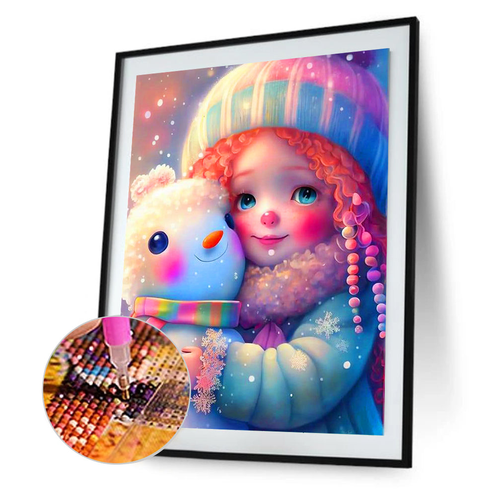 Snowman And Girl - Full Round Drill Diamond Painting 30*40CM