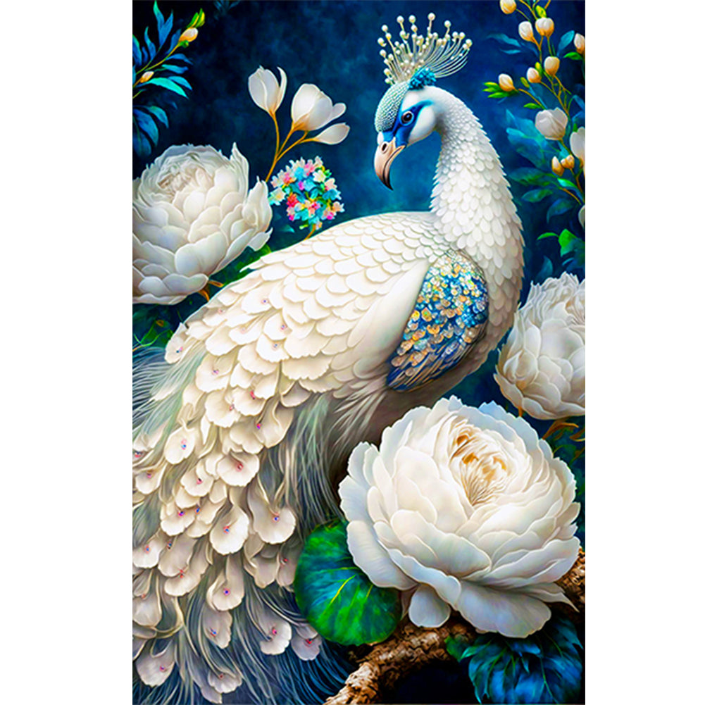 White Peacock - Full Round Drill Diamond Painting 40*60CM