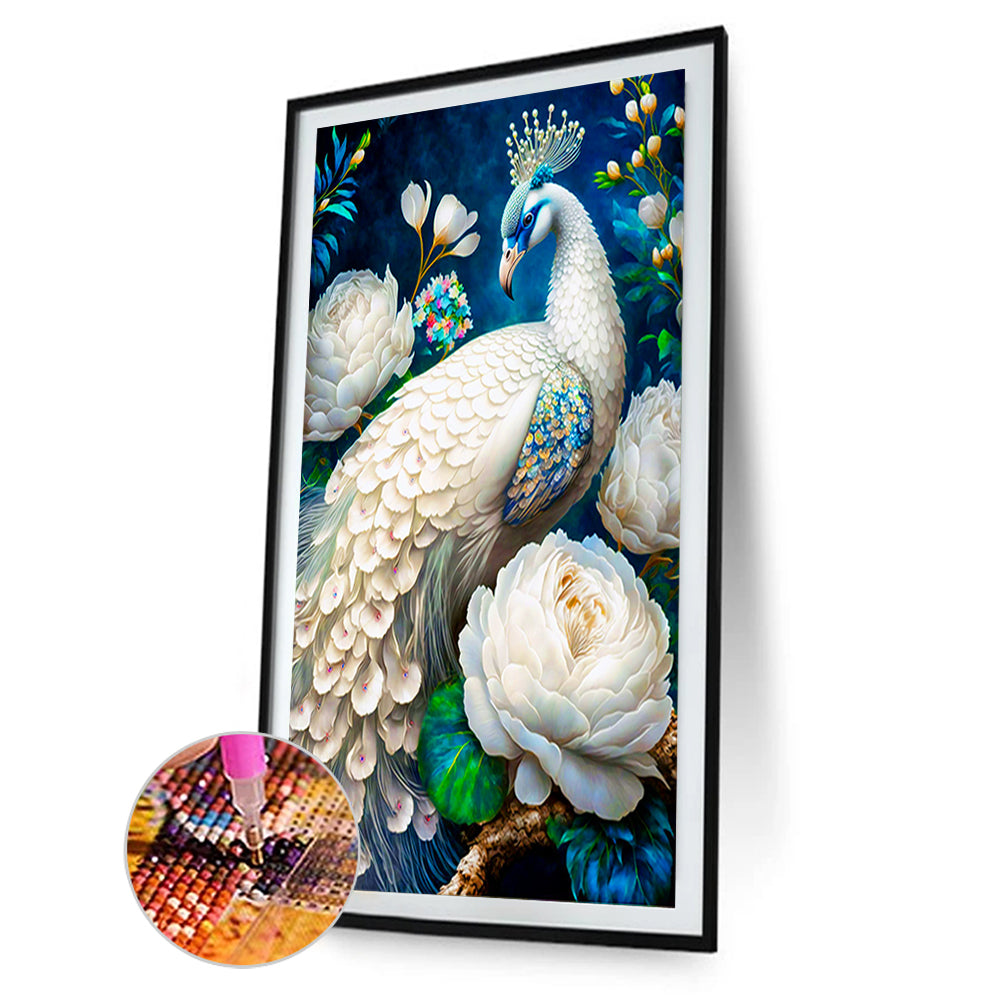 White Peacock - Full Round Drill Diamond Painting 40*60CM