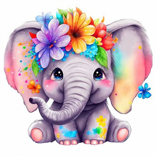 Elephant With Flowers - Full Round Drill Diamond Painting 30*30CM